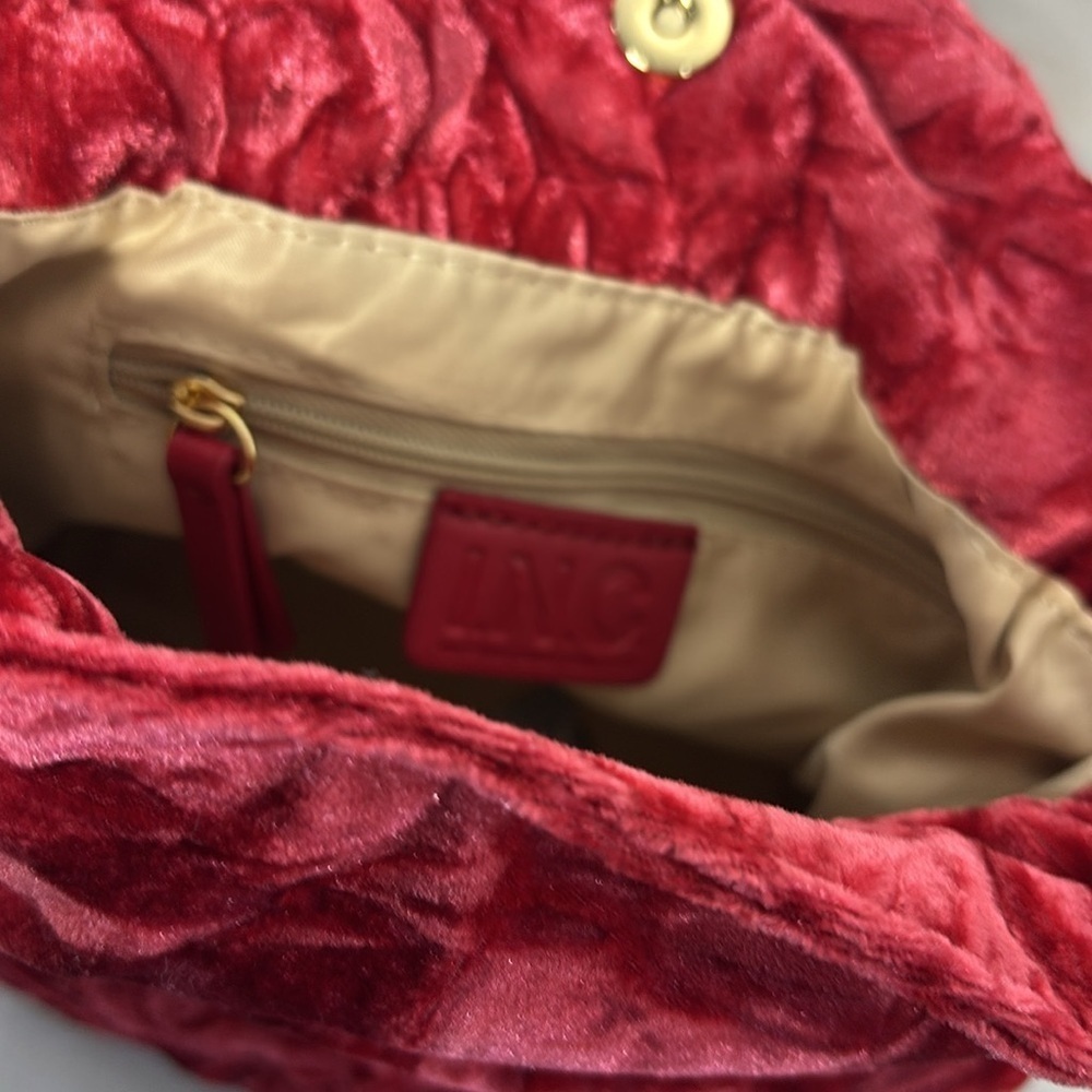 INC. Meliss Red Pepper and gold velvet cinch cross body or adjustable purse - Picture 8 of 16